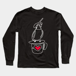 Cockatiel Love Heart One Line Drawing Long Sleeve T-Shirt